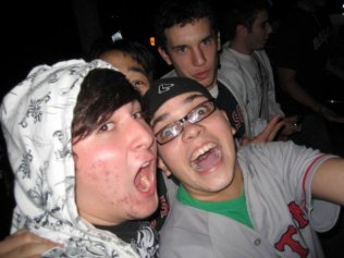 Javi (right) losing his shit in Kenmore Square after the Red Sox won the World Series in 2007, our first semester of college